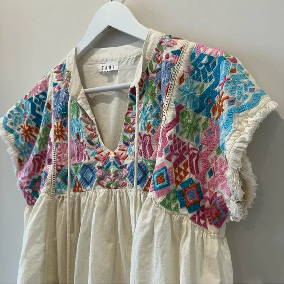 THML Embroidered Cotton Blouse Top Short Sleeve Casual Boho Resortwear Small - Picture 9 of 11